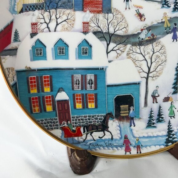 Franklin Mint American Folk Art Collection Winter's Eve Ltd Ed. Decor Plate 1992 - Picture 4 of 7